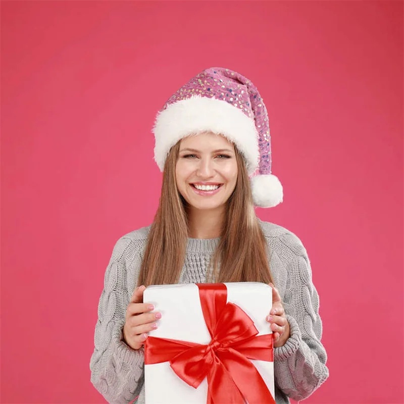 Double-Layer Sequin Christmas  - đánh giá và giá Santa Hat Plush